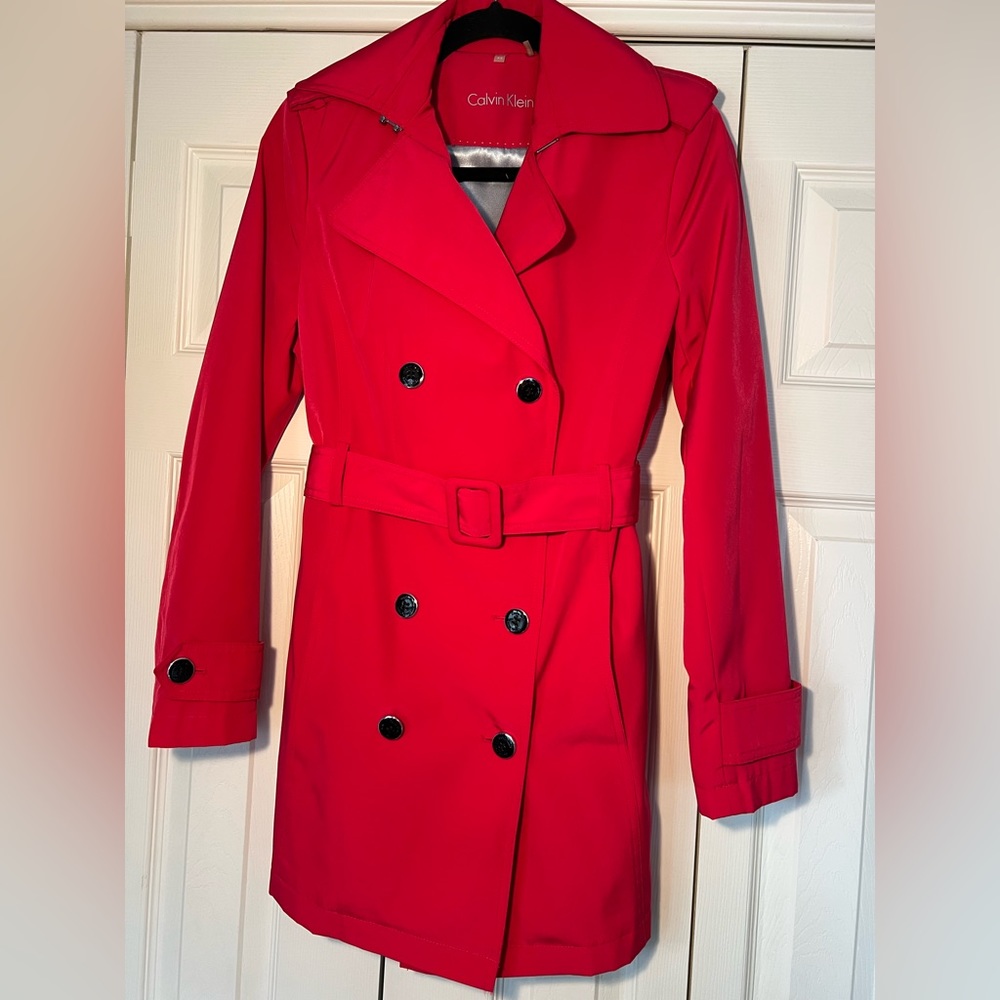 Calvin Klein Red Short Double Breasted Pea Coat